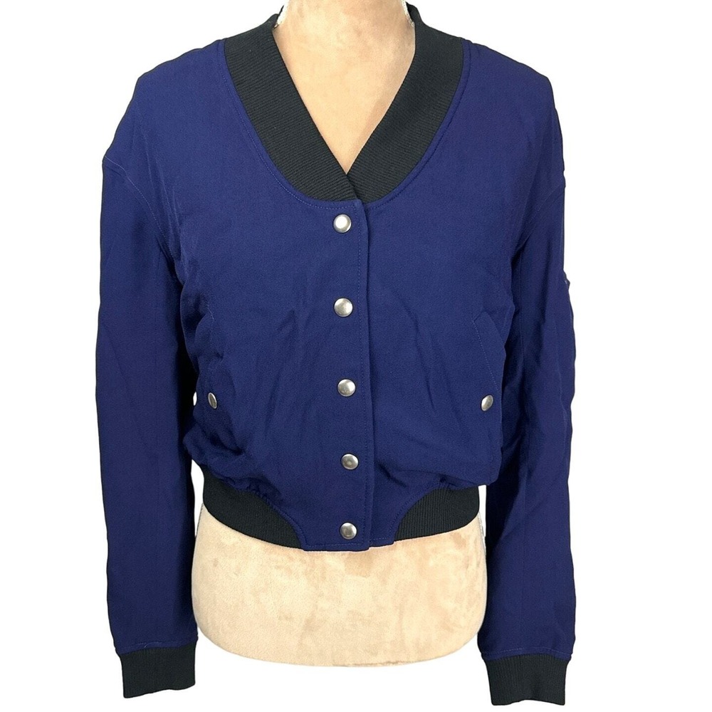 Rebecca Minkoff Bomber Jacket Varsity Navy‎ Blue/Black Silver Snaps Sz Medium